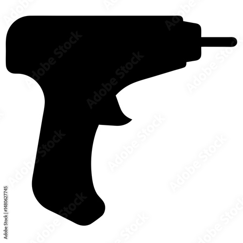 Black silhouette of a power drill tool for home improvement projects