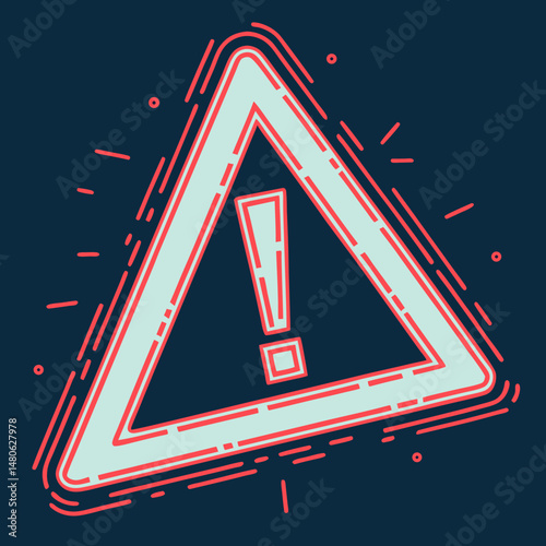 Glitchy red triangle warning with digital distortion and neon glow