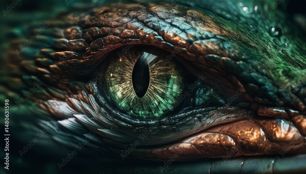 Obraz premium Snake eye green wildlife nature photography. Open eye carnivore fur.