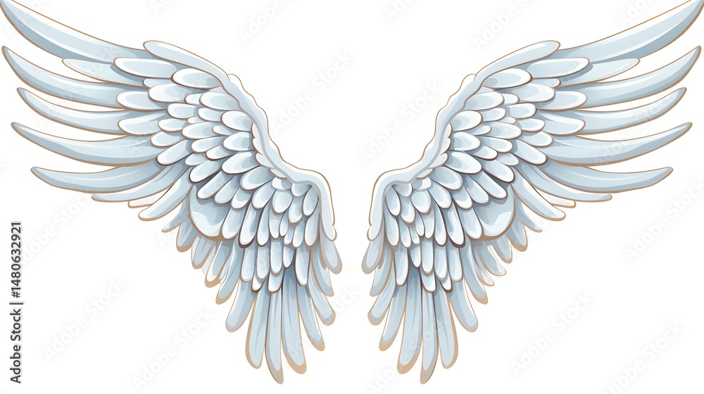Fototapeta premium Graceful angel wings cartoon vector for spiritual illustrations on white background