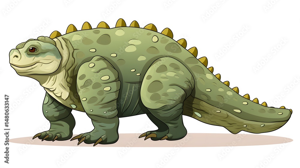 Obraz premium Ankylosaurus Cartoon Vector Illustration - Detailed White Background