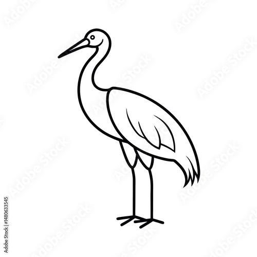 Simple Line Art Vector of Jabiru Bird Outline Design