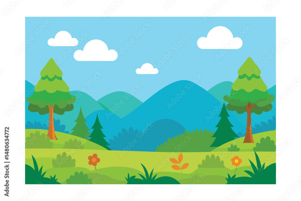 Naklejka premium landscape with mountains and trees