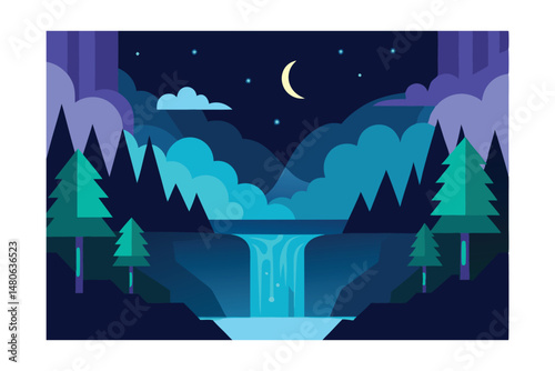 vector illustration of a night landscape with trees