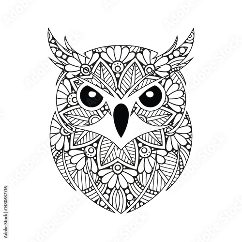 Mandala Owl  A Stunning Line Art Design for Coloring Pages and Adult Coloring Books