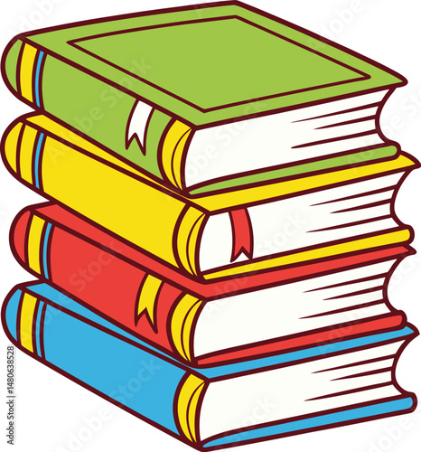 Colorful Stack of Cartoon Books ? Vector Illustration for Education and Learning Design