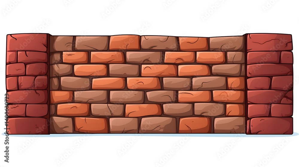 Fototapeta premium Cartoon Brick and Concrete Wall Vector Illustration Isolated Background