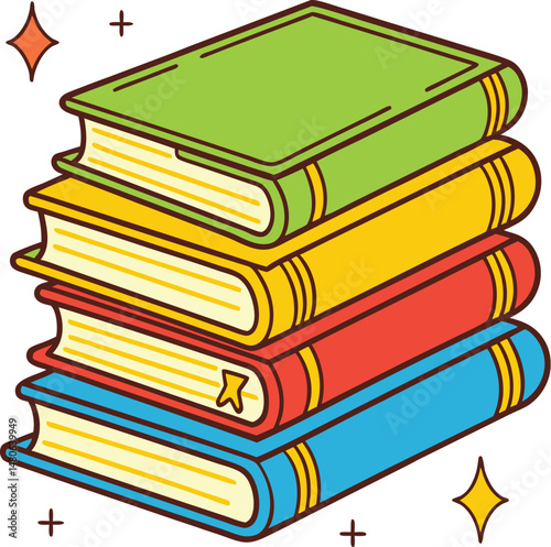 Colorful Stack of Cartoon Books ? Vector Illustration for Education and Learning Design