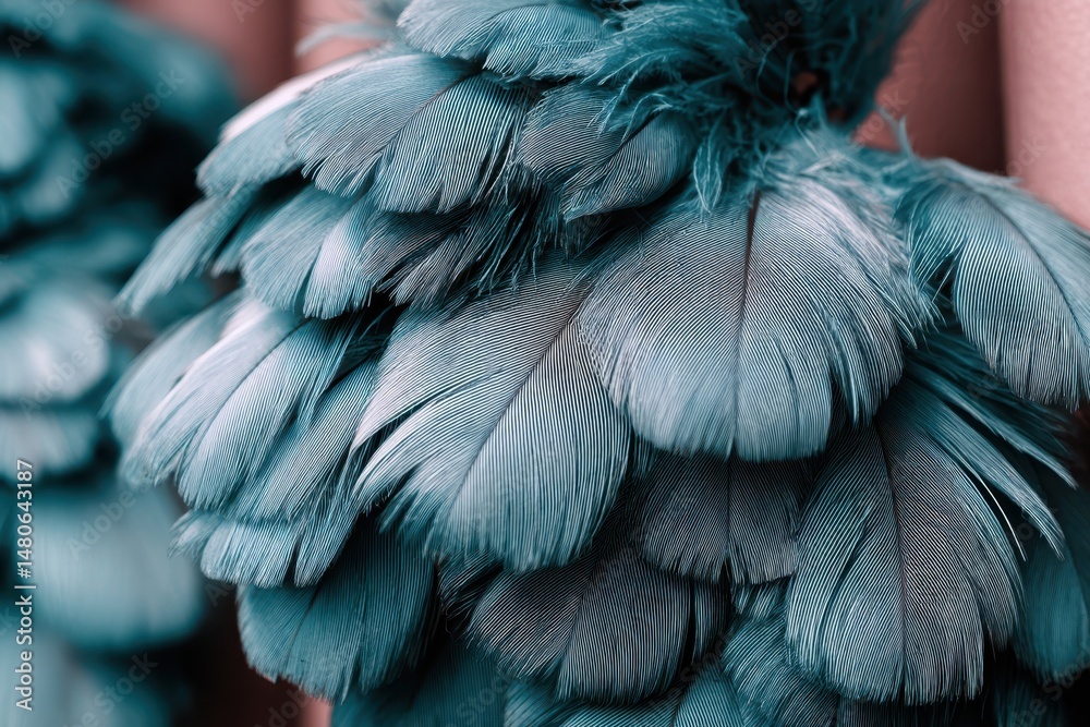Obraz premium The dark green and blue turquoise feather texture pattern serves as a beautiful background, complete with a flare of light