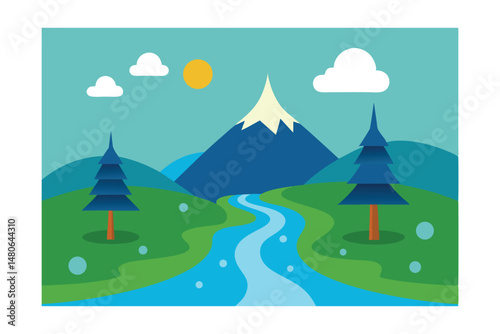 winter landscape with trees and mountains