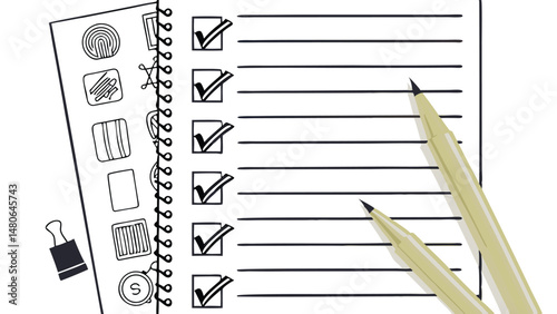 Plan your day efficiently with this checklist notebook two pencils ready to jot down your ideas tasks appointments