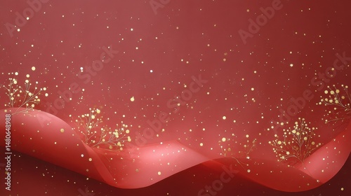 Red background with golden floral decorations and glitter for festive designs