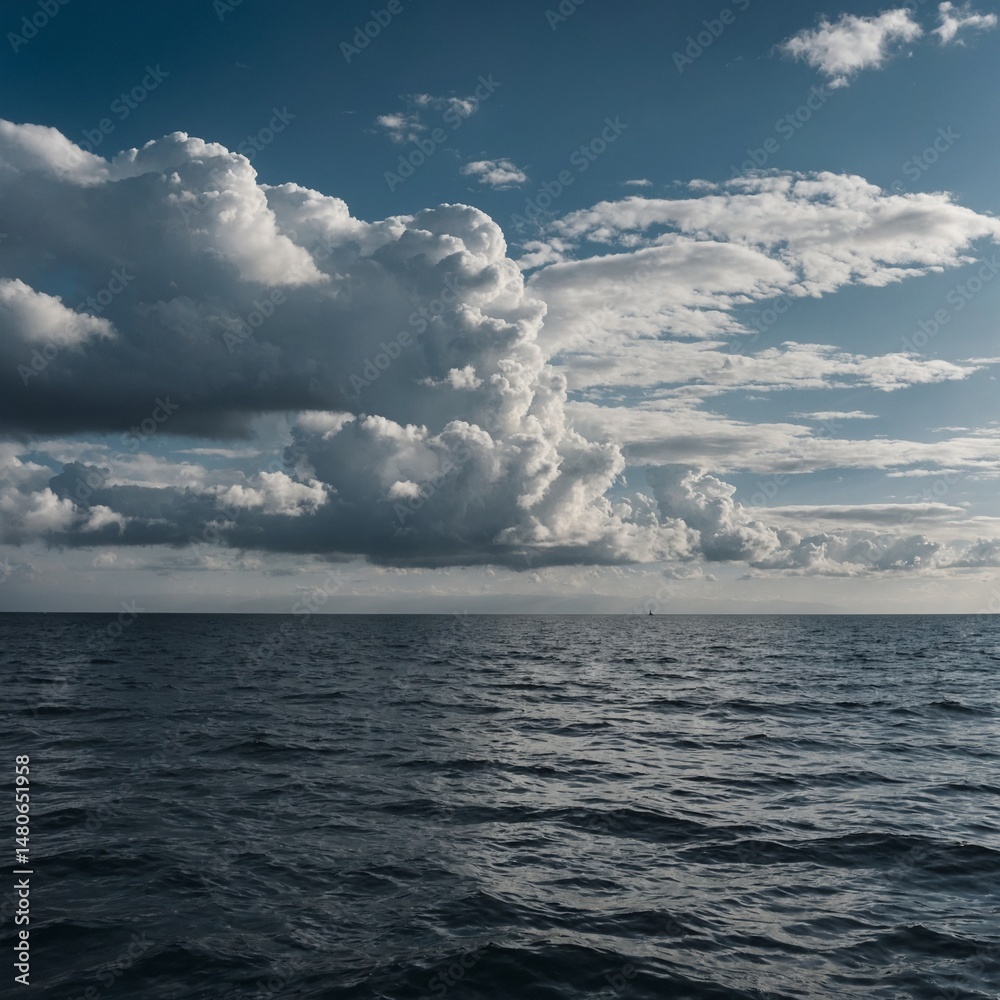 Naklejka premium Windless Sea with Thin Cloud Cover.