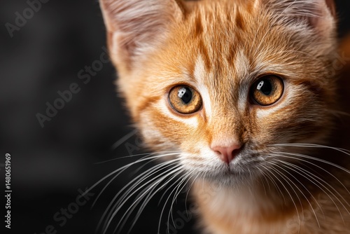 Riga, Latvia 2025-04-25  A close up of an orange cat's face with a black background