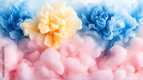 Colorful floral design in abstract ink texture.