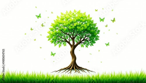 Flourishing Tree of Life: An image of a vibrant tree of life, symbolizing growth, harmony, and the delicate balance of nature, surrounded by fluttering butterflies and lush greenery.