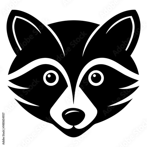Stylized Raccoon Face Icon - Black and White