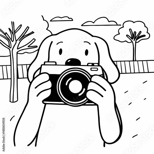 Cute Dog Photographer Taking Pictures Outdoors