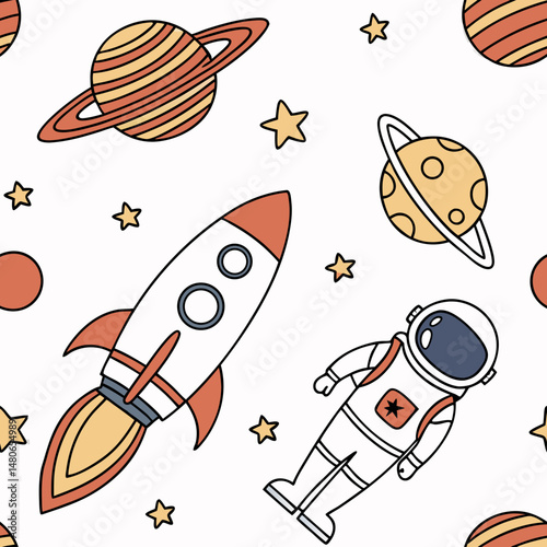 Cute Space Doodles Seamless Pattern for Kids