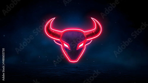Pixel Art Neon Bull Head Dark Background