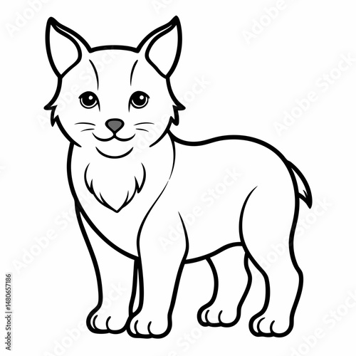 Cute Baby Lynx Outline Illustration on White