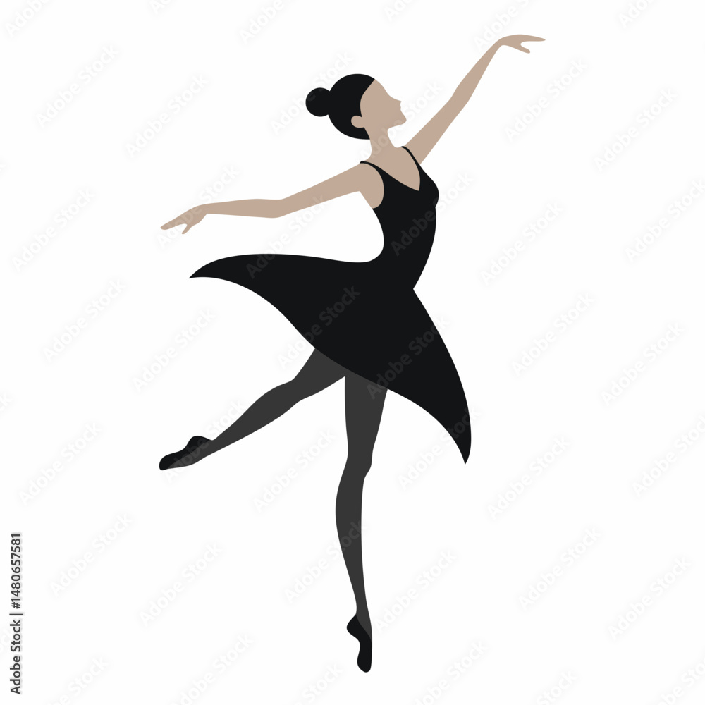 Obraz premium Minimalist Ballerina Dancing Silhouette in Black