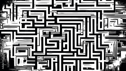 Abstract geometric maze pattern in vintage engraving line style