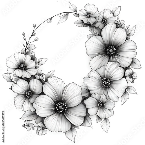 Floral sketch wreath in line art high resolution picture