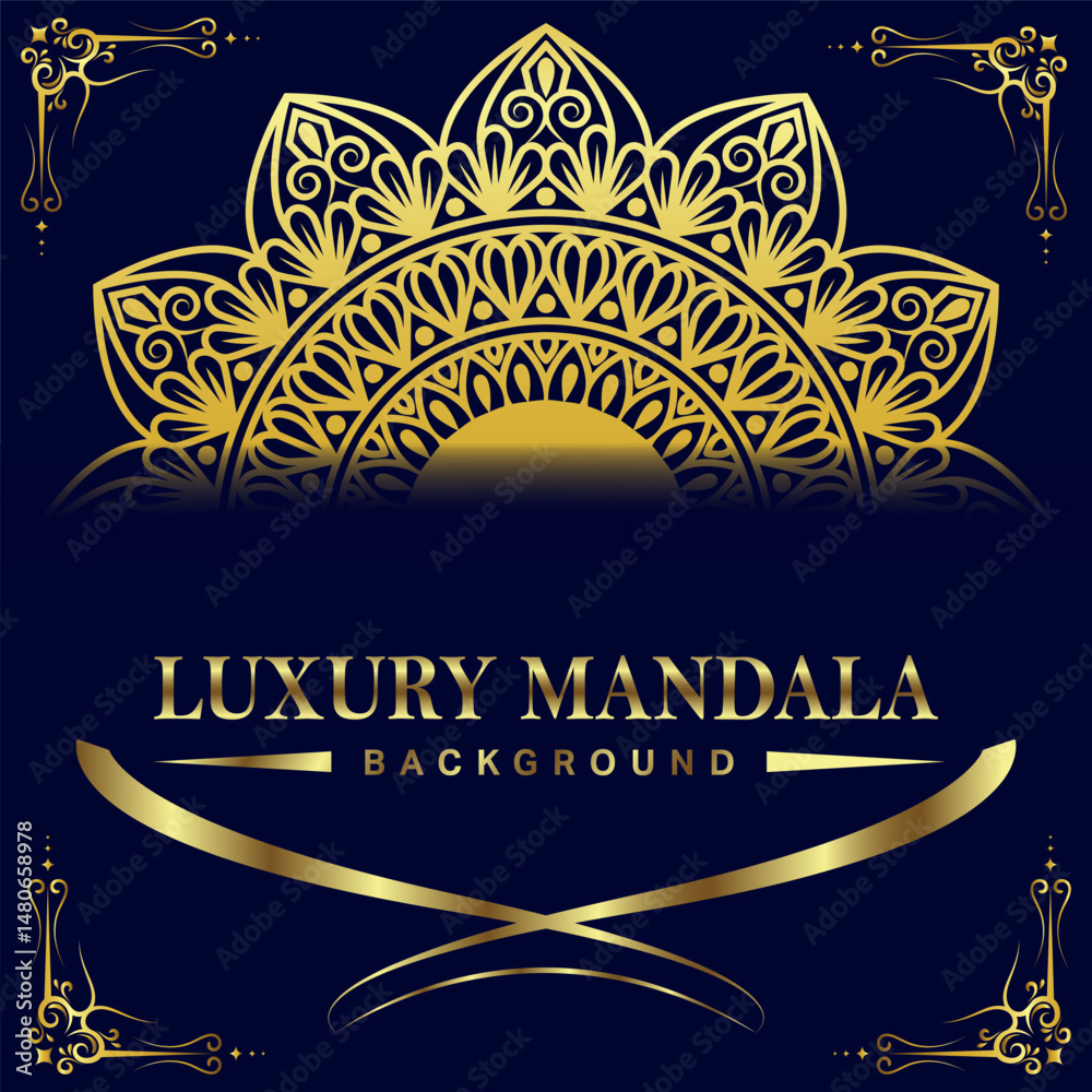 Obraz premium Elegant black luxury background with gold mandala ornament design