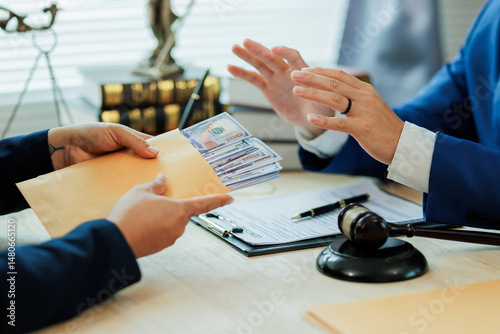 Obraz na płótnie An attorney declines to accept payment from a client, indicating a refusal of fees under specific circumstances or ethical consideration w salonie