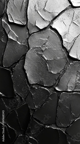 Cracked Dark Surface Pattern Abstract Photography Monochrome Textured Wall Art, Modern Minimalist Design with Natural Light