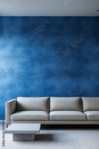 A modern minimalist living room with a straight sofa