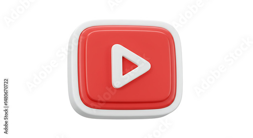 Free Download A 3D render of a red, square button with rounded corners and a white play symbol in the center, set against a clean white background. - GFXLoad