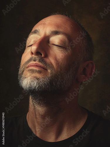 Relieved man eyes closed
