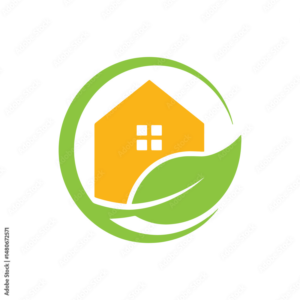 Leaf and Home Combine Logo Design Leaf and Home Combine Logo Design