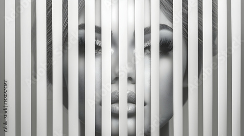 Monochrome Portrait of a Woman Behind Vertical Stripes