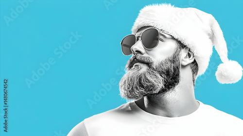 Stylish Santa Claus Portrait: Man with Beard and Sunglasses