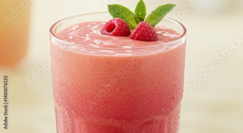 Wallpaper Mural Pink Raspberry Smoothie in Glass with Mint Garnish Torontodigital.ca