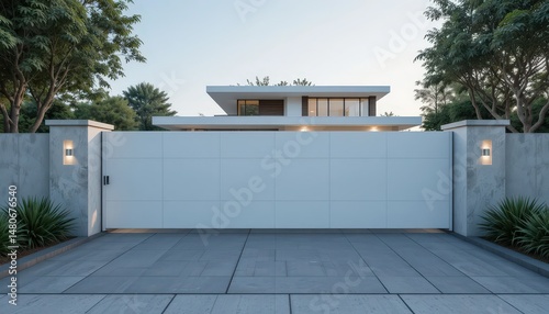 Wallpaper Mural Modern Residential Entrance With Sleek Gate and Contemporary Architecture Surrounded by Greenery Torontodigital.ca
