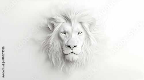Abstract White Lion Portrait with Geometric Mane