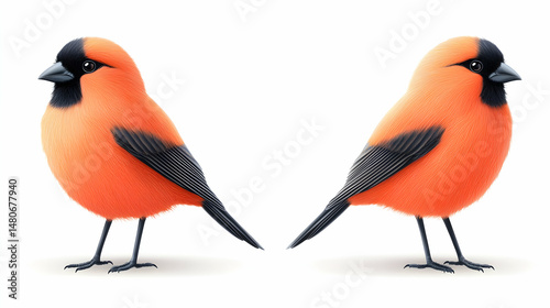Two Orange And Black Birds On White Background