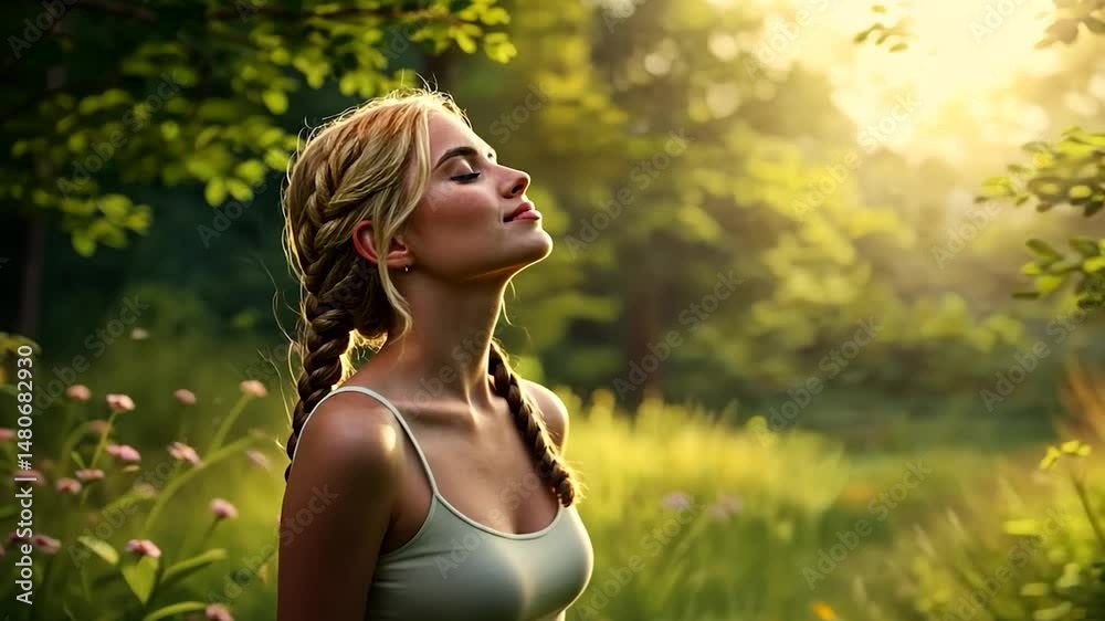 Serene blonde in summer meadow Serene blonde in summer meadow
