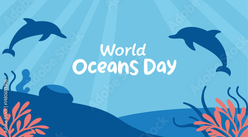 vector illustration of an vector illustration of a world oceans day cartoon animals underwater world
