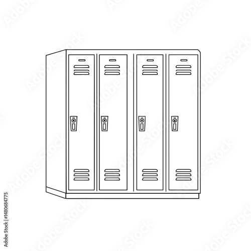 Four school lockers in simple line art style on a white background  