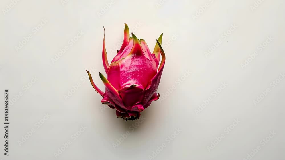 fresh dragon fruit pitaya exotic vibrant on white background top view minimal composition