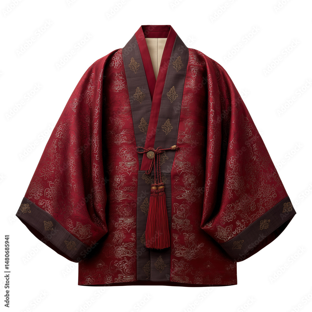 Traditional Korean hwarot wedding robe with embroidery isolated on white