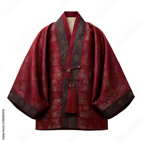 Obraz na płótnie Traditional Korean hwarot wedding robe with embroidery isolated on white w salonie