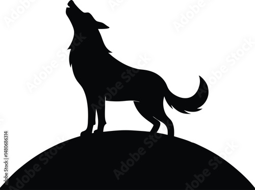 A Silhouetted Wolf Howling at the Moon
