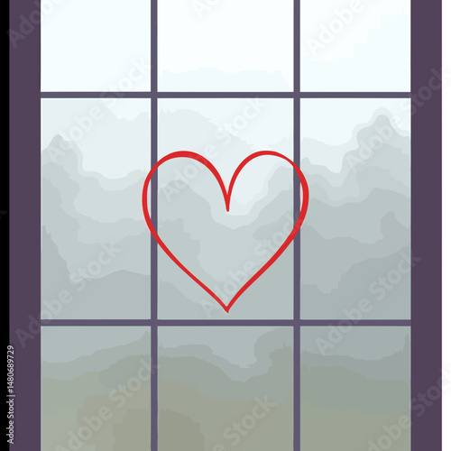 Love's Perspective: A simple yet poignant image featuring a heart drawn on a window, evoking feelings of warmth, longing, and love. 