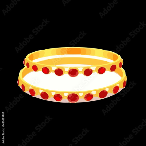 Golden Treasure: Two opulent golden bangles, adorned with vibrant rubies, exude timeless elegance and allure. This image encapsulates the essence of luxury.